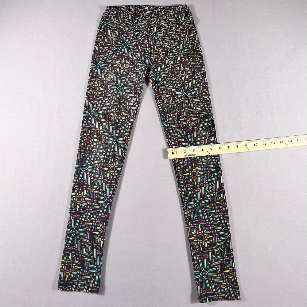 LuLaRoe Geometric Kaleidoscope Print Leggings One Size OS Blue Red Yellow Mosaic - Picture 5 of 12